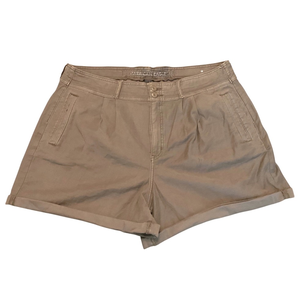 American Eagle Baggy Mom Shorts Women 20 Khaki Pleated High‎ Waist Cuffed Safari